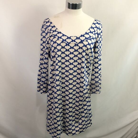 Diane Von Furstenberg Cream Blue Spades Print Dress - Picture 1 of 6